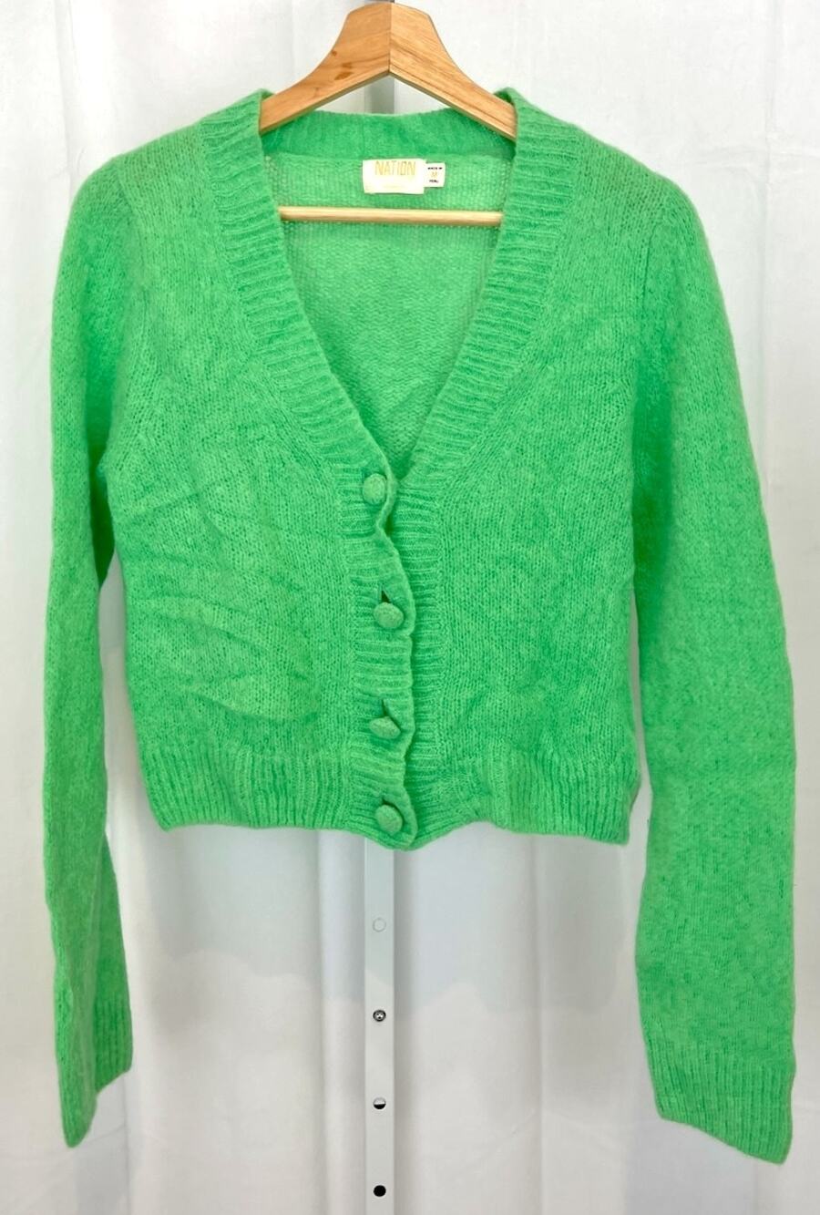 NATION LTD Jamie Slim Cardigan Sweater Alpaca Merino Wool Grasshopper Green M